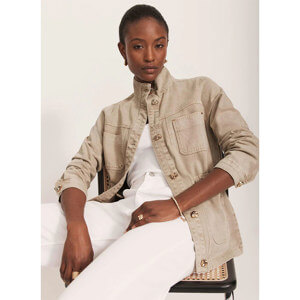 Mint Velvet Neutral Washed Utility Denim Jacket